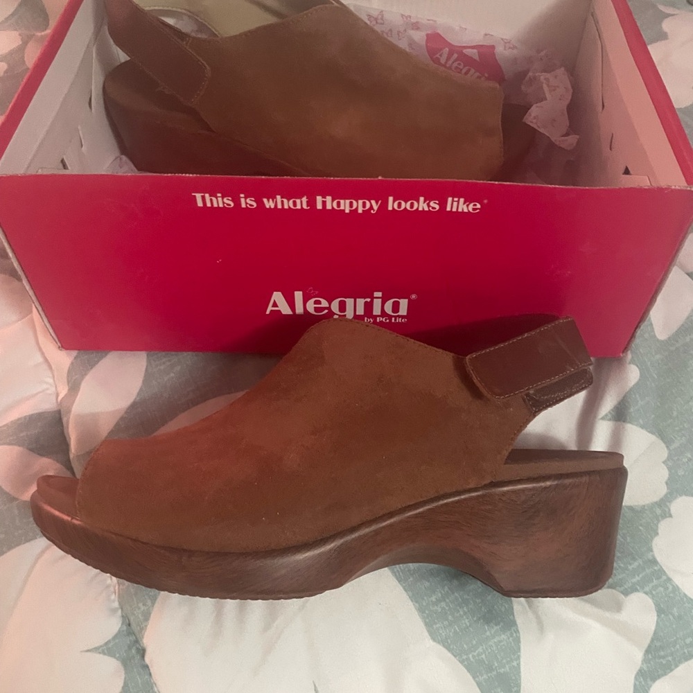 Alegria Rosie Brown Suede Wedge Shoes